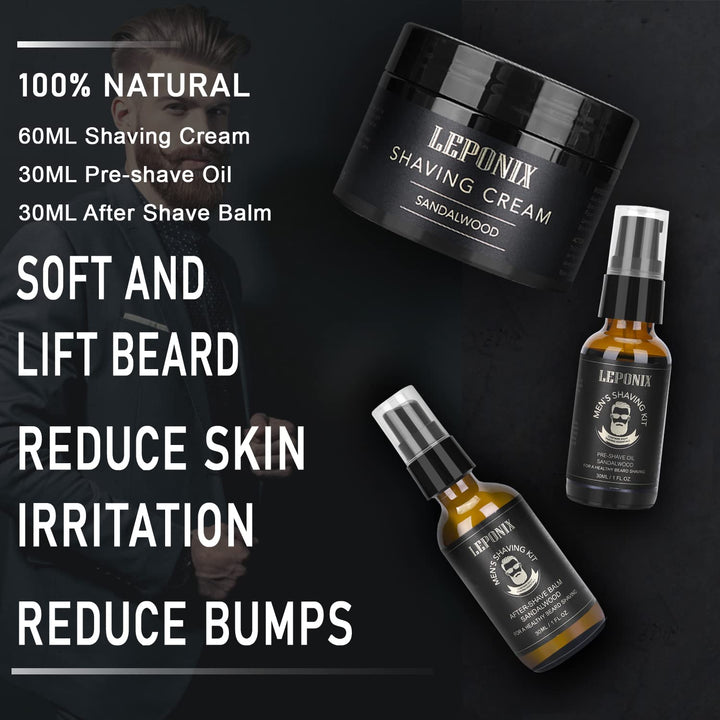 Rasierset für Männer, Aftershave-Geschenkset für Männer, mit Sandelholz-Rasiercreme, Aftershave-Bals