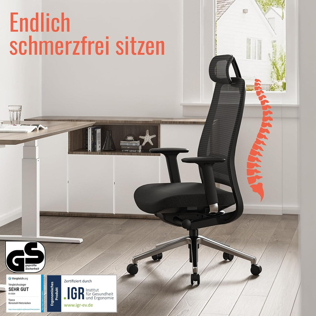 Yaasa Chair Expert Bürostuhl ergonomisch, Schreibtischstuhl verstellbare Kopfstütze, 4D-Armlehnen, L