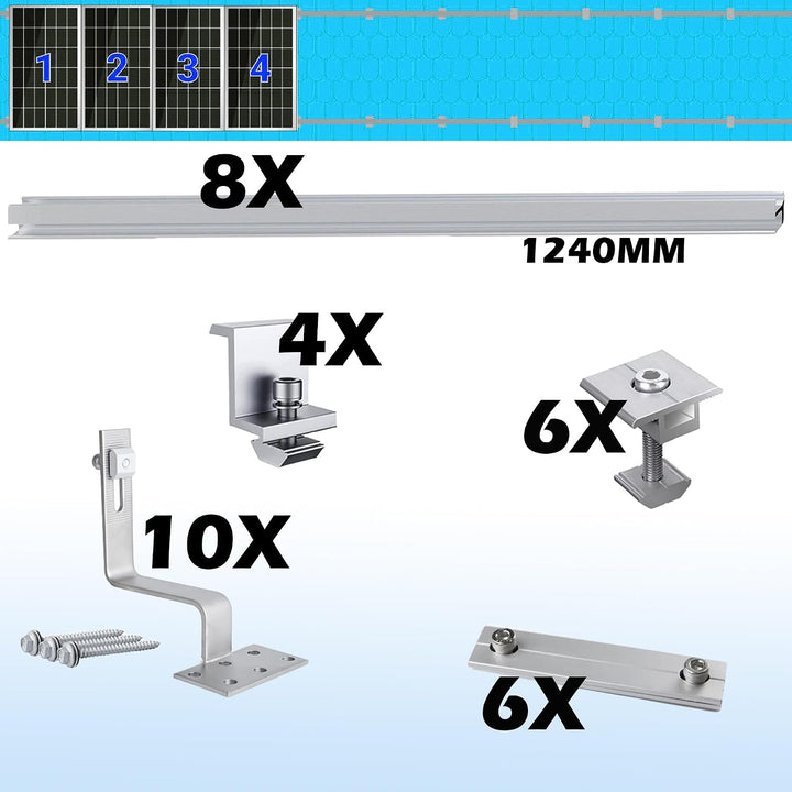 Photovoltaik Solar Halterung Ziegeldach Befestigungssystem 4 Module, Solarmodul Halterung Ziegeldach