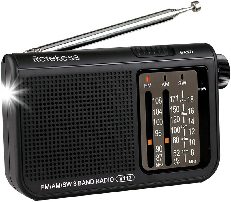 Retekess V117 Kleines Radio Batteriebetrieben,FM AM SW Tragbares Radio,Weltempfänger Radio Akku,Kopf