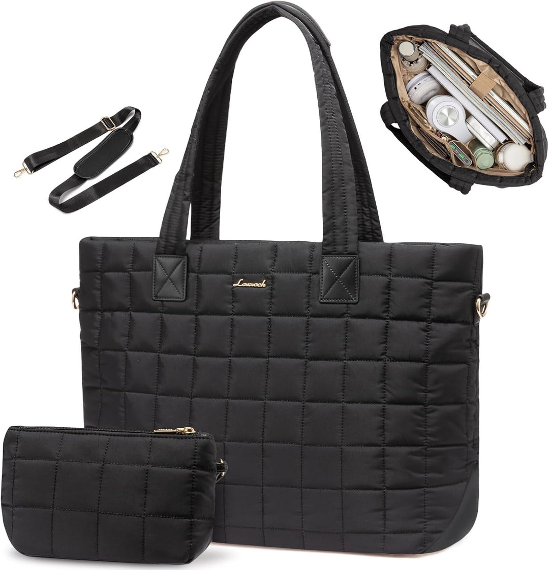 LOVEVOOK Laptoptasche Damen 15,6 Zoll，Laptop Handtasche Arbeitstasche Gross，Puffer Shopper Tasche Sc