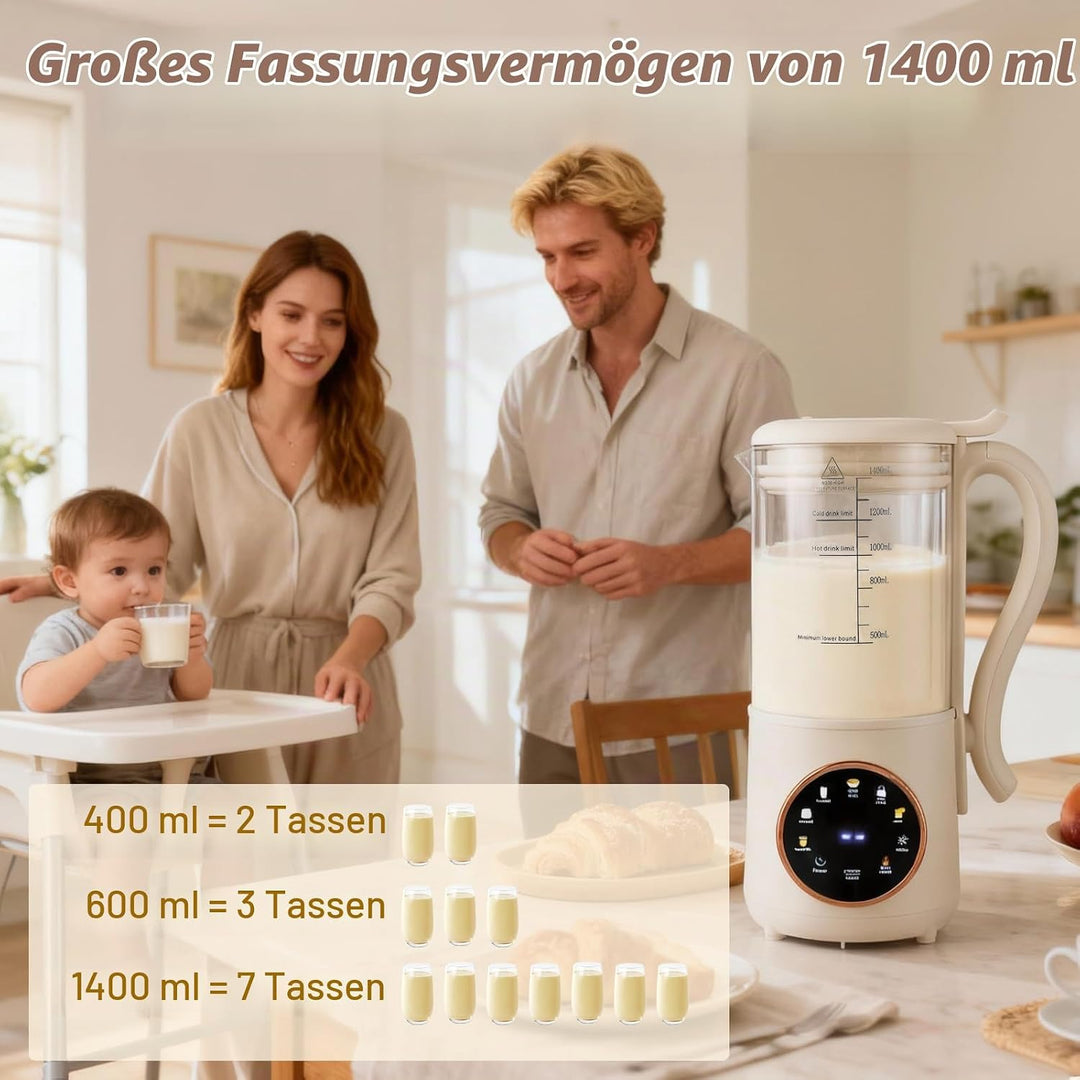 Nussmilch Maschine, 1400ml Entsafter Sojamilch Maschine mit 16 Klingen, Led Anzeige, Selbstreinigend