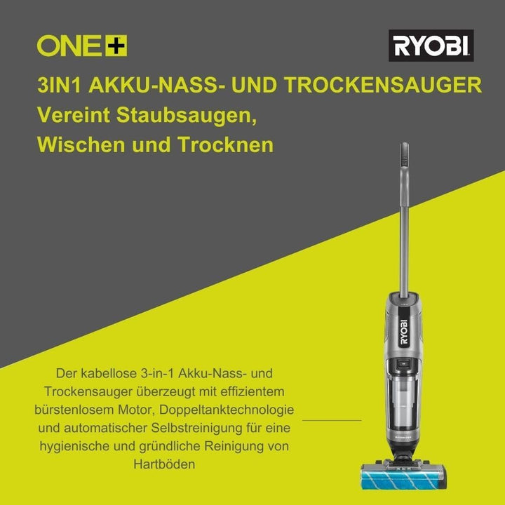 RYOBI 18 V ONE+ Brushless Multiflächenreiniger RHFC18BL-0 5133006325, 3-in-1 Staubsaugen, Wischen &