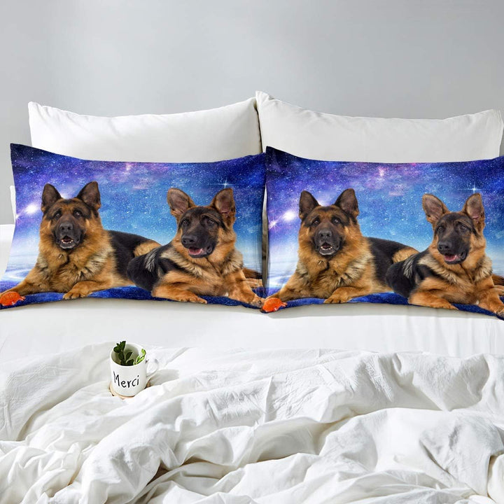 Tbrand Hund Galaxie Bettbezug Set 3D Deutscher Schäferhund Hundedruck Bettwäsche Set 135x200cm Chic