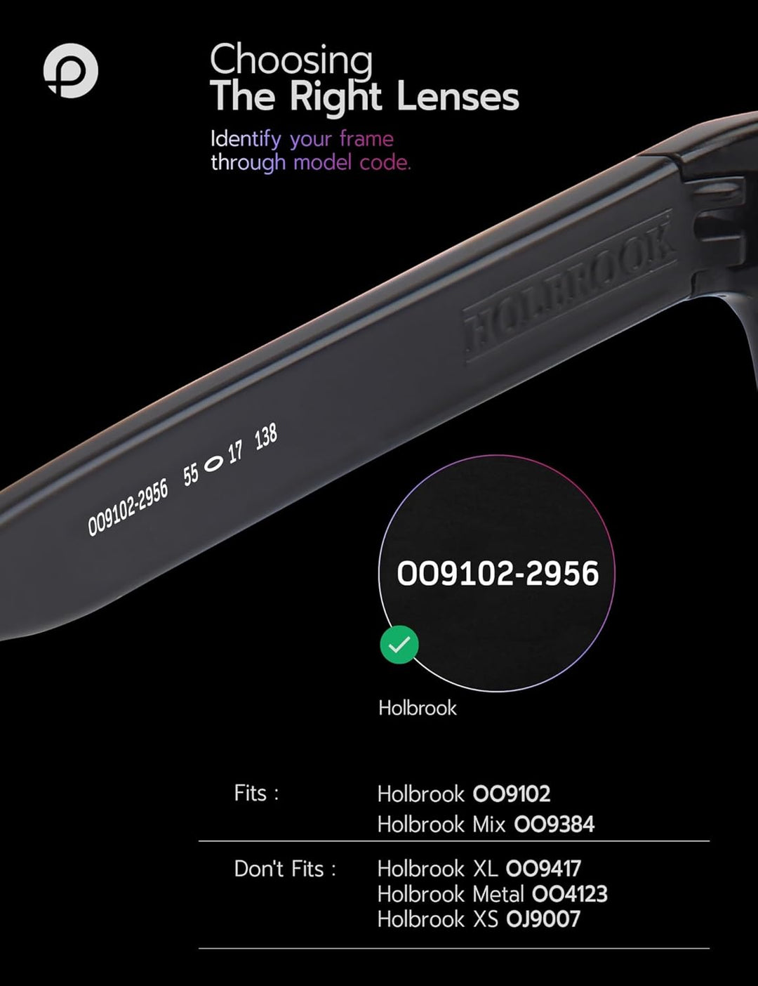 PapaViva Ersatzlinsen für for Oakley Holbrook OO9102 Pro+ Black Grey Polarisiert, Einfarbig Schwarz