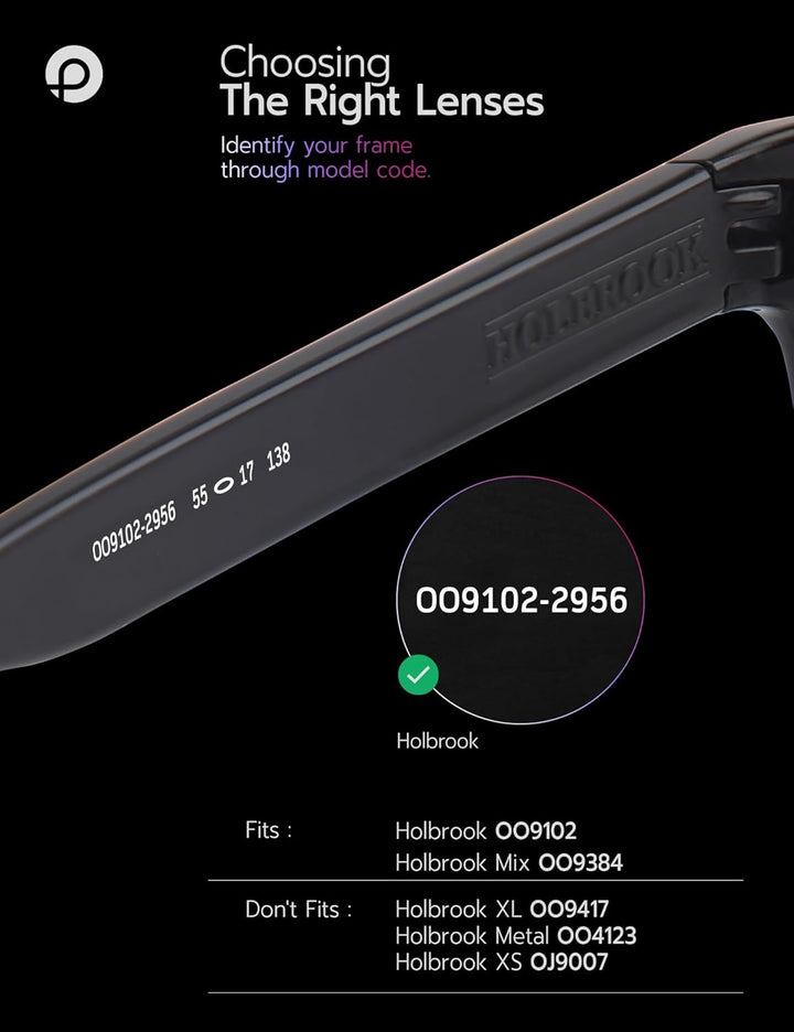 PapaViva Ersatzlinsen für for Oakley Holbrook OO9102 Pro+ Black Grey Polarisiert, Einfarbig Schwarz