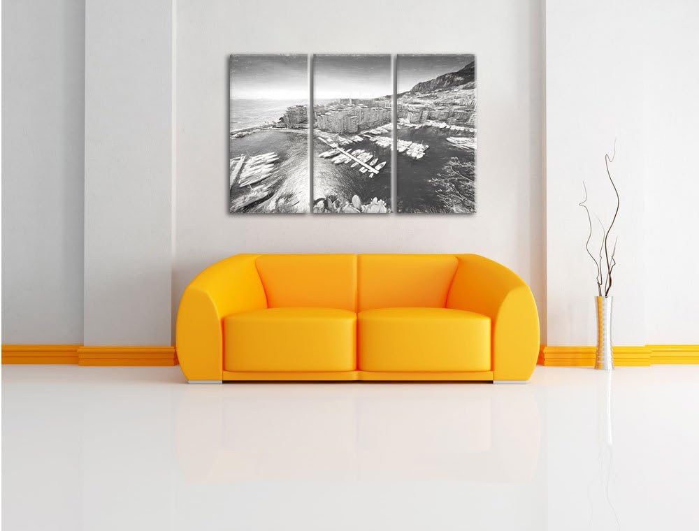 Pixxprint Atemberaubende Küste von Monaco als Leinwandbild/Grösse: 3 Teilig (120x80) cm/Wandbild/Kun
