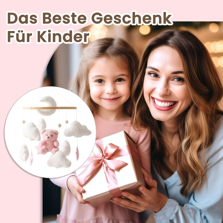 Herfair Mobile Baby Bettglocke mit Teddybär Hölz Mädchen Hängende Mobile Windspiel für Babybett Kind