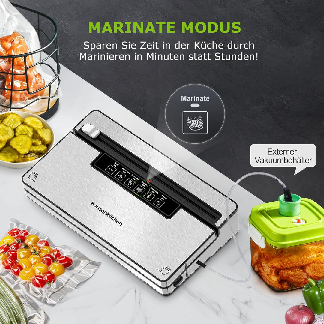 Bonsenkitchen Vakuumierer, Stark Vakuumiergerät mit 5 Modi, 8 L/Min, Globefish-Technologie für Konti