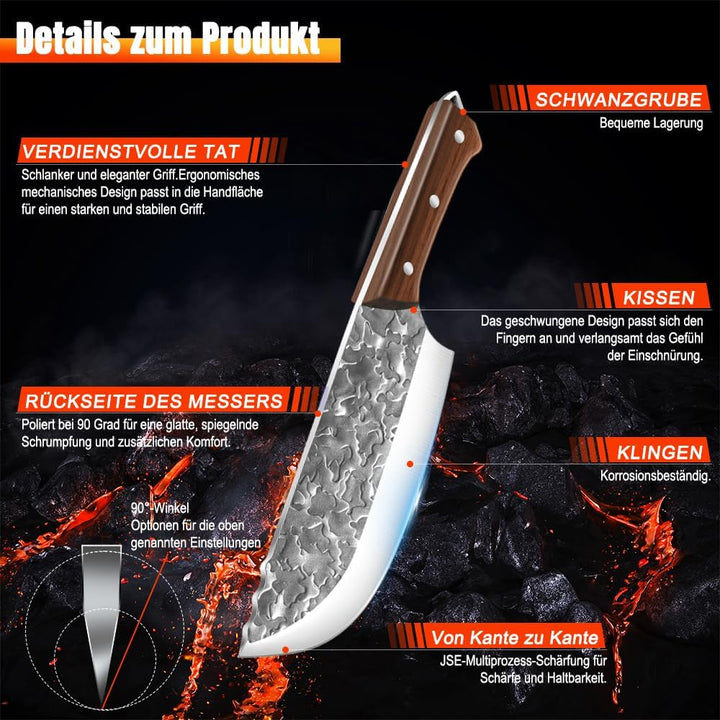 MDHAND Metzgermesser Set 3-teilig Handgeschmiedetes Serbisches Kochmesser Set mit Ausbeinmesser & Ha