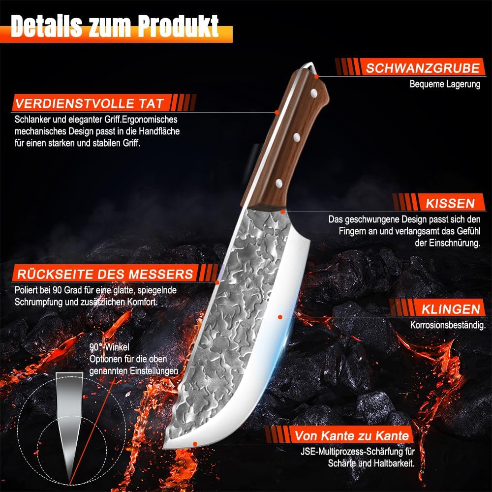 MDHAND Metzgermesser Set 3-teilig Handgeschmiedetes Serbisches Kochmesser Set mit Ausbeinmesser & Ha