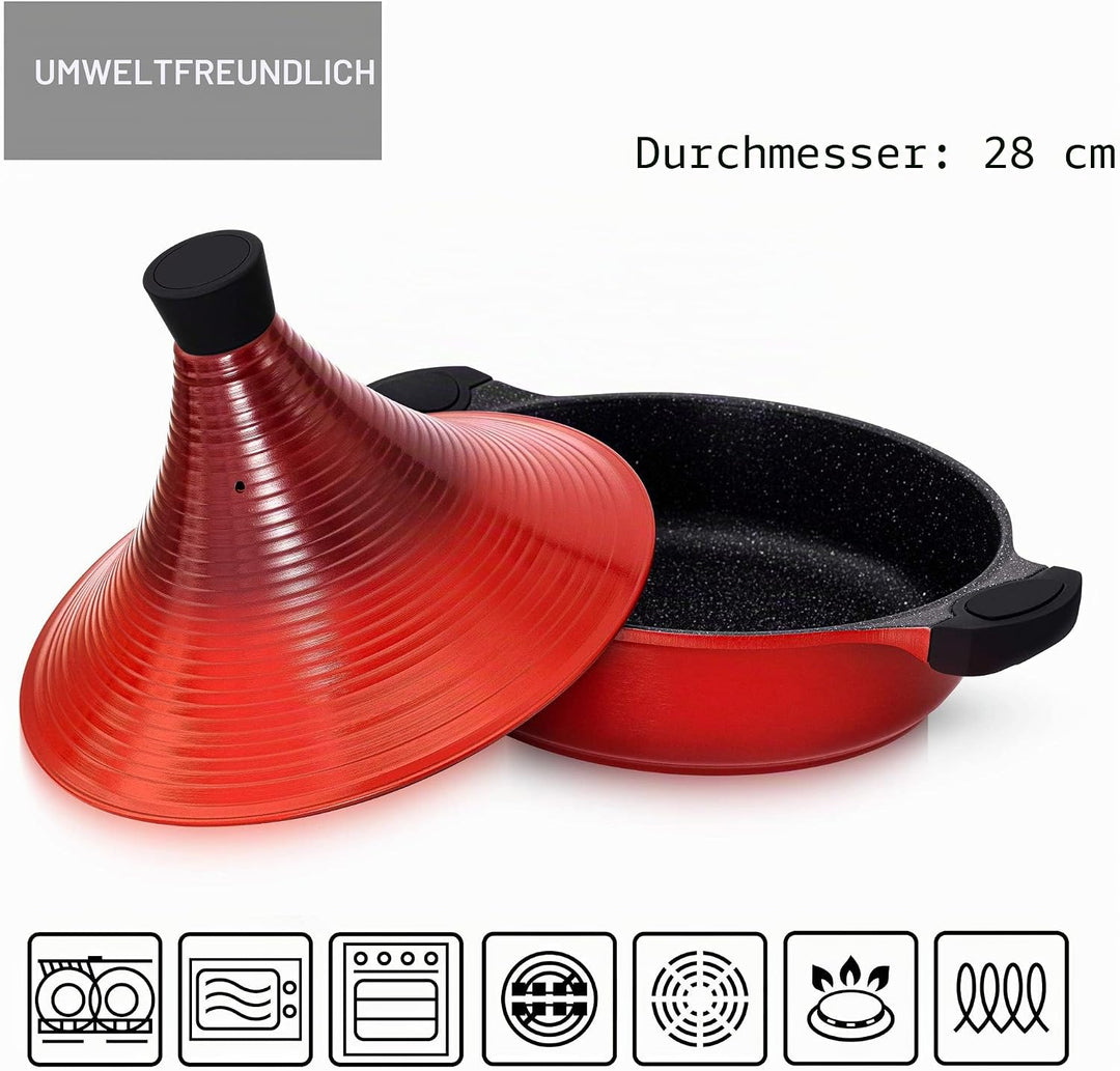 Tajine Topf Induktion 28cm/4,2L – Marokkanischer Tagine Guss-Aluminium – Für alle Herdarten (Indukti