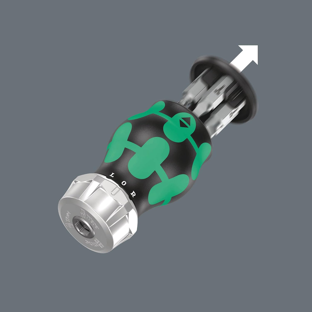 Wera 05008886001 Kraftform Kompakt Stubby Magazin RA 4, Stubby Ratschenschraubendreher mit Bit Magaz