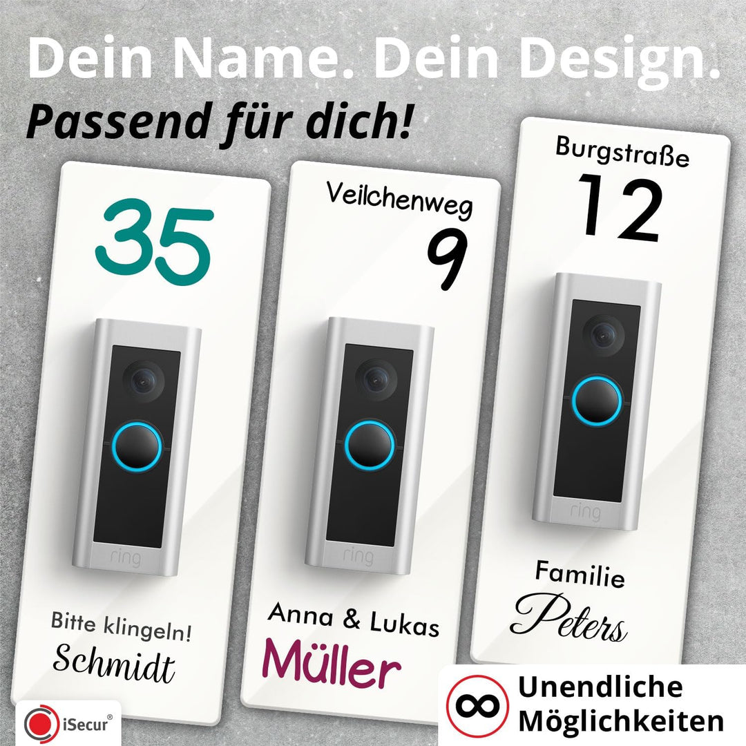 iSecur Personalisierte Blende passend für Ring Videotürklingel aus Acryl weiss I Doorbell Pro 2 I Kl