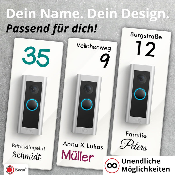 iSecur Personalisierte Blende passend für Ring Videotürklingel aus Acryl weiss I Doorbell Pro 2 I Kl