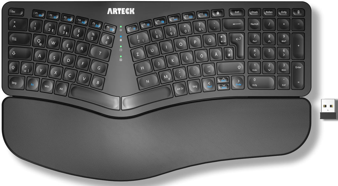 Arteck ergonomisches Split Tastatur mit gepolsterter Handgelenkauflage, 2.4G USB Kabellose Komfortab