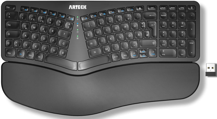 Arteck ergonomisches Split Tastatur mit gepolsterter Handgelenkauflage, 2.4G USB Kabellose Komfortab