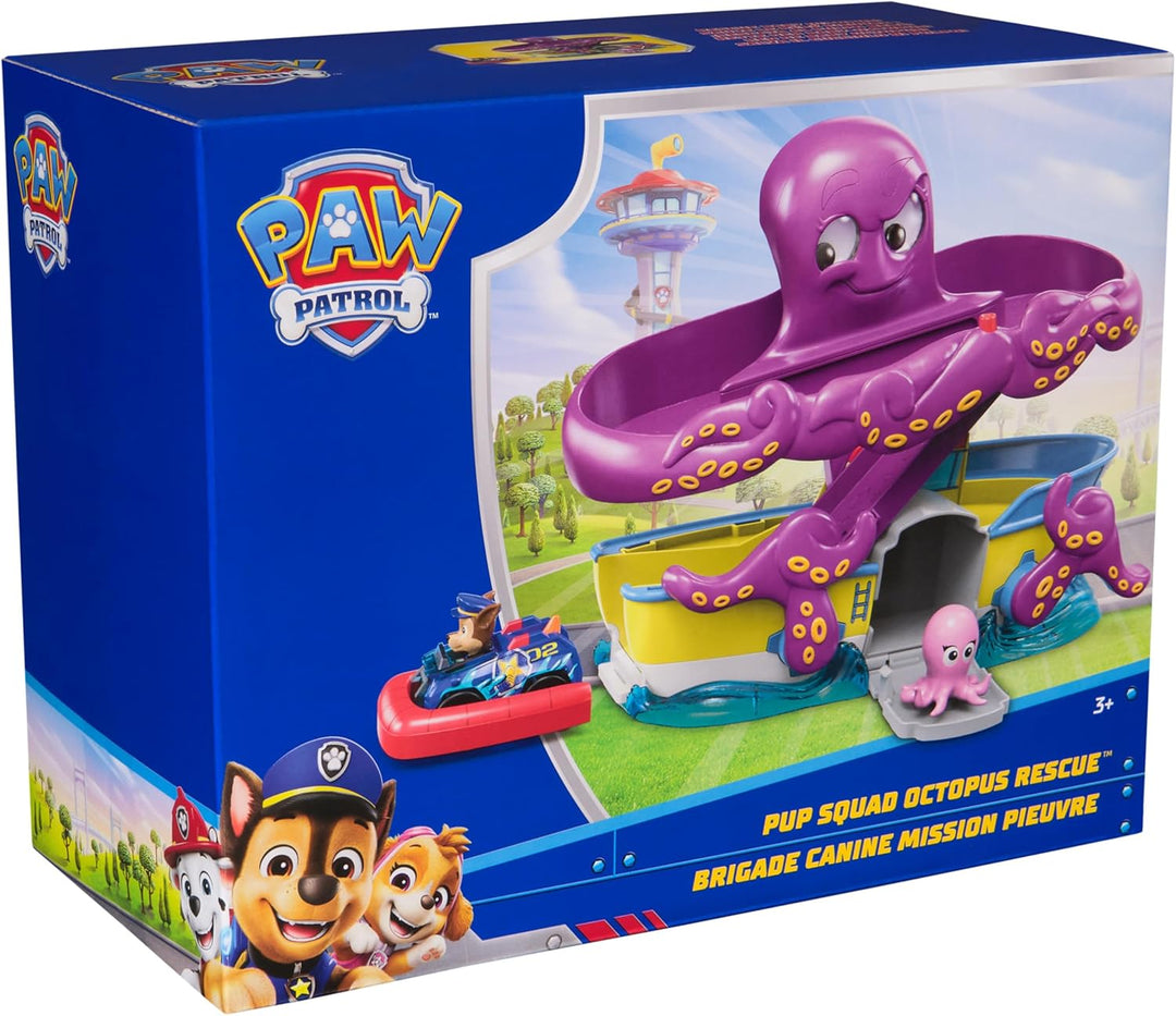 PAW PATROL Pup Squad - Oktopus Spielset mit Rennstrecke, Rampe, Chase Pup Squad Racer und Baby-Tinte