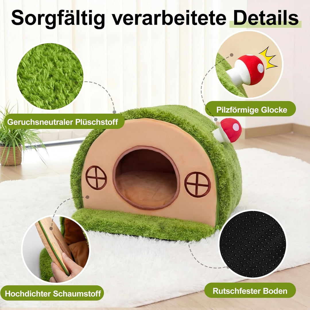 Baumhöhle Katzenbett, Katzenhöhle Indoor mit Pilzglocke | Katzenhaus mit Geborgenheit, waschbares Sa
