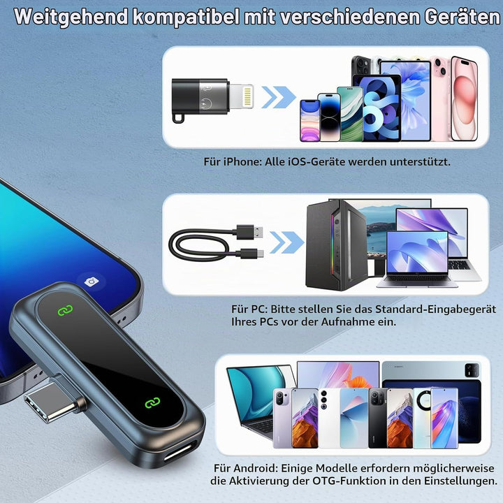 Mikrofon Handy Bluetooth Lavalier Wireless Mini, Microphone Kleines Mikro, Ansteckmikrofon Kabellos