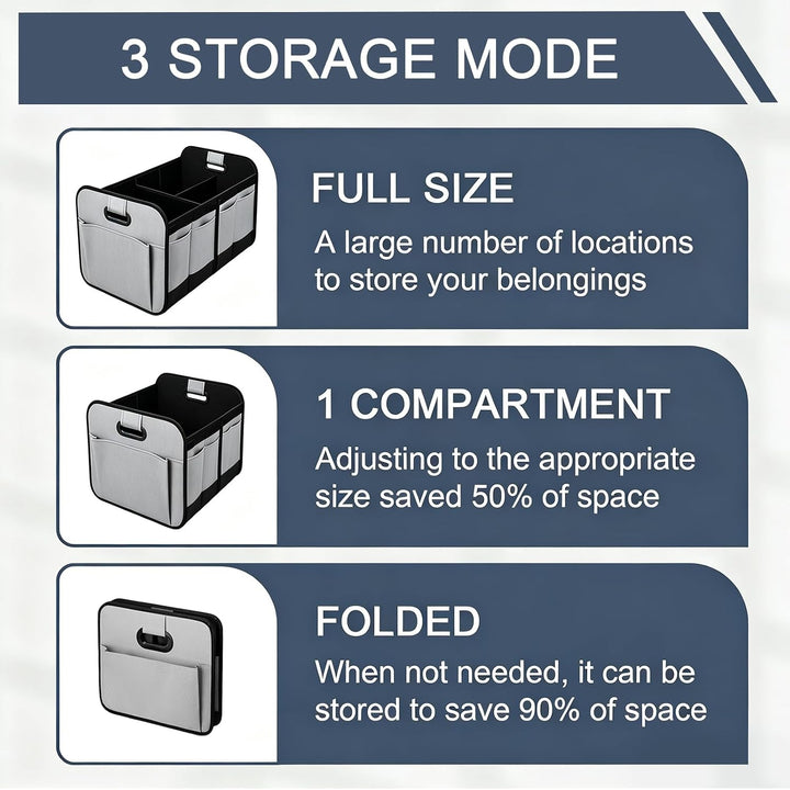 Faltbar Auto Kofferraum Organizer 56×40cm, Large Auto Kofferraumtasche Grau, Grau