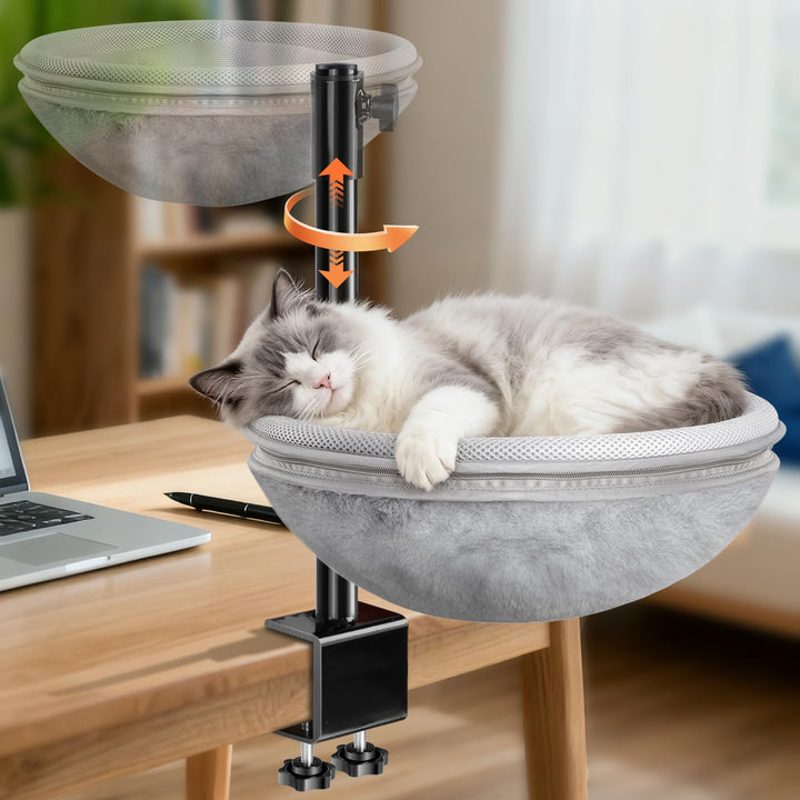 Katzenbett Schreibtisch, Katzen Hängematte mit 360° Drehung & höhenverstellbar, abnehmbares beidseit