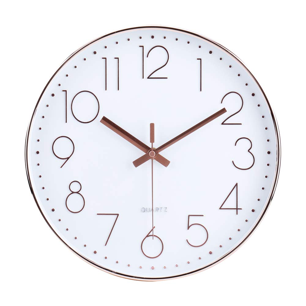jomparis 30cm Modern Quartz Lautlos Wanduhr Schleichende Sekunde ohne Ticken Analoge Wanduhr Rosegol