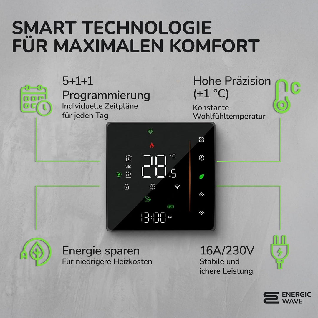 Thermostat für Elektrische Fussbodenheizung - Smart WIFI Programmierbar Raumthermostat Kompatibel mi