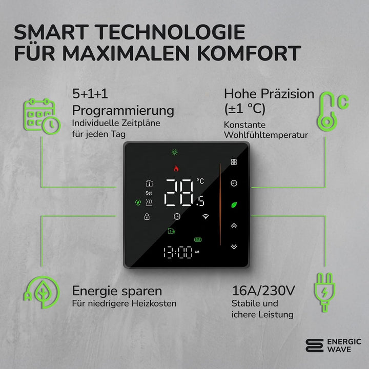 Thermostat für Elektrische Fussbodenheizung - Smart WIFI Programmierbar Raumthermostat Kompatibel mi