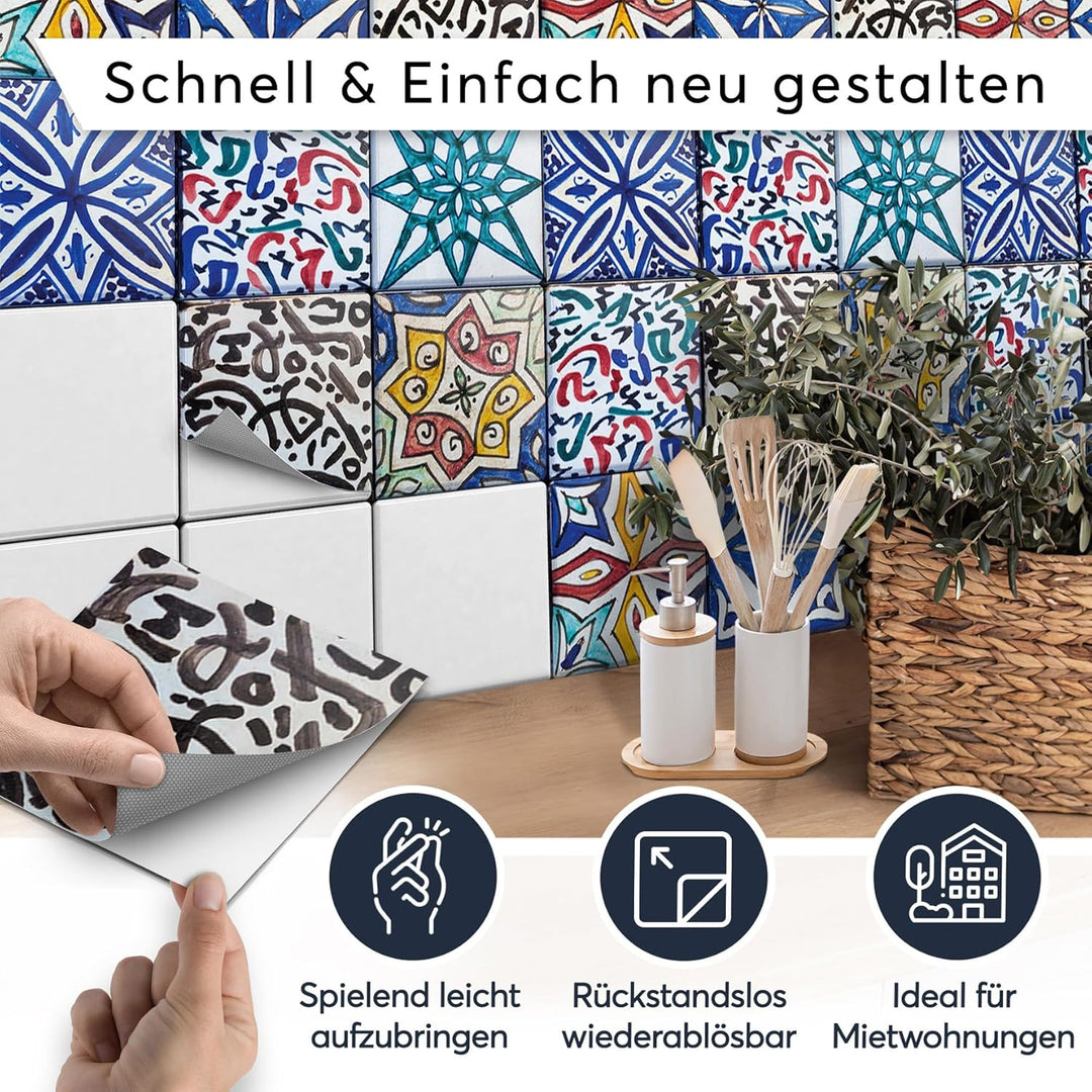 40 Stück Fliesenfolie für Küche und Bad 10x10 cm - Mosaikfliesen, Fliesensticker - Sticker Fliesen s