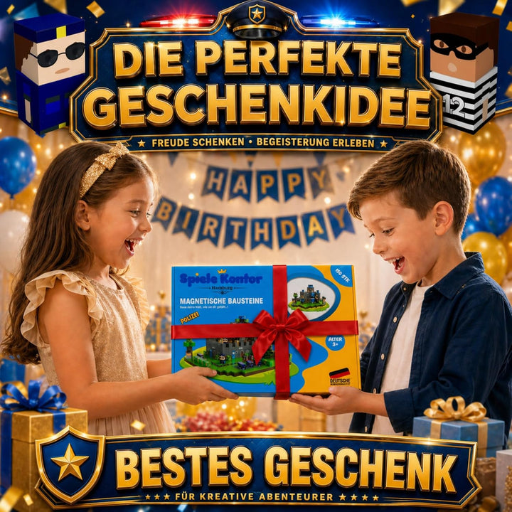 Spiele Kontor Magnetische Bausteine Polizei - 150 Stück Magnetbausteine | Kinderspielzeug für Jungen