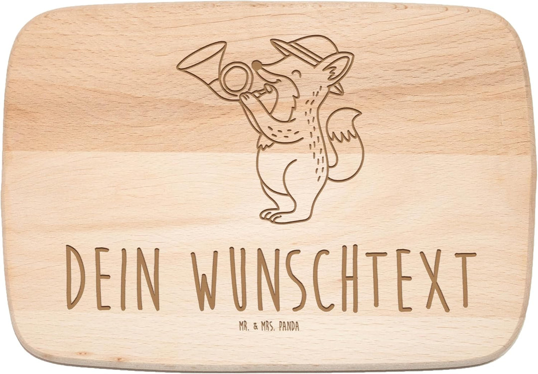 Mr. & Mrs. Panda Holzbrett personalisiert Fuchs Jagdhorn - Personalisierte Geschenke, Horn, Mit Grav
