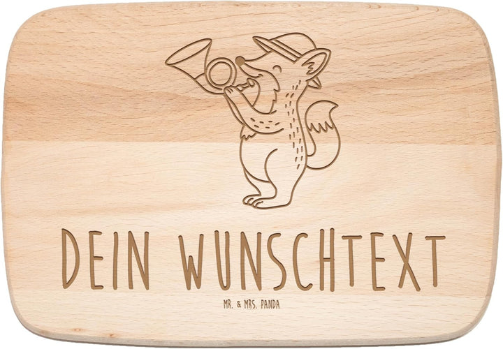 Mr. & Mrs. Panda Holzbrett personalisiert Fuchs Jagdhorn - Personalisierte Geschenke, Horn, Mit Grav