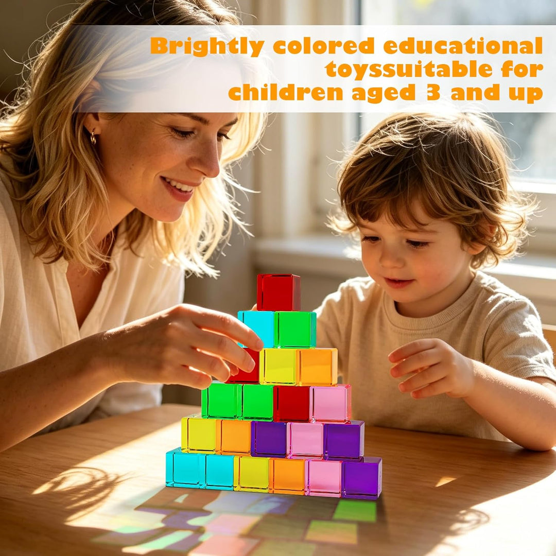 21pcs Acryl Bausteine Kinder, Würfel Sensorik Bausteine Jelly Blocks, Lichtbausteine, Montessori Reg