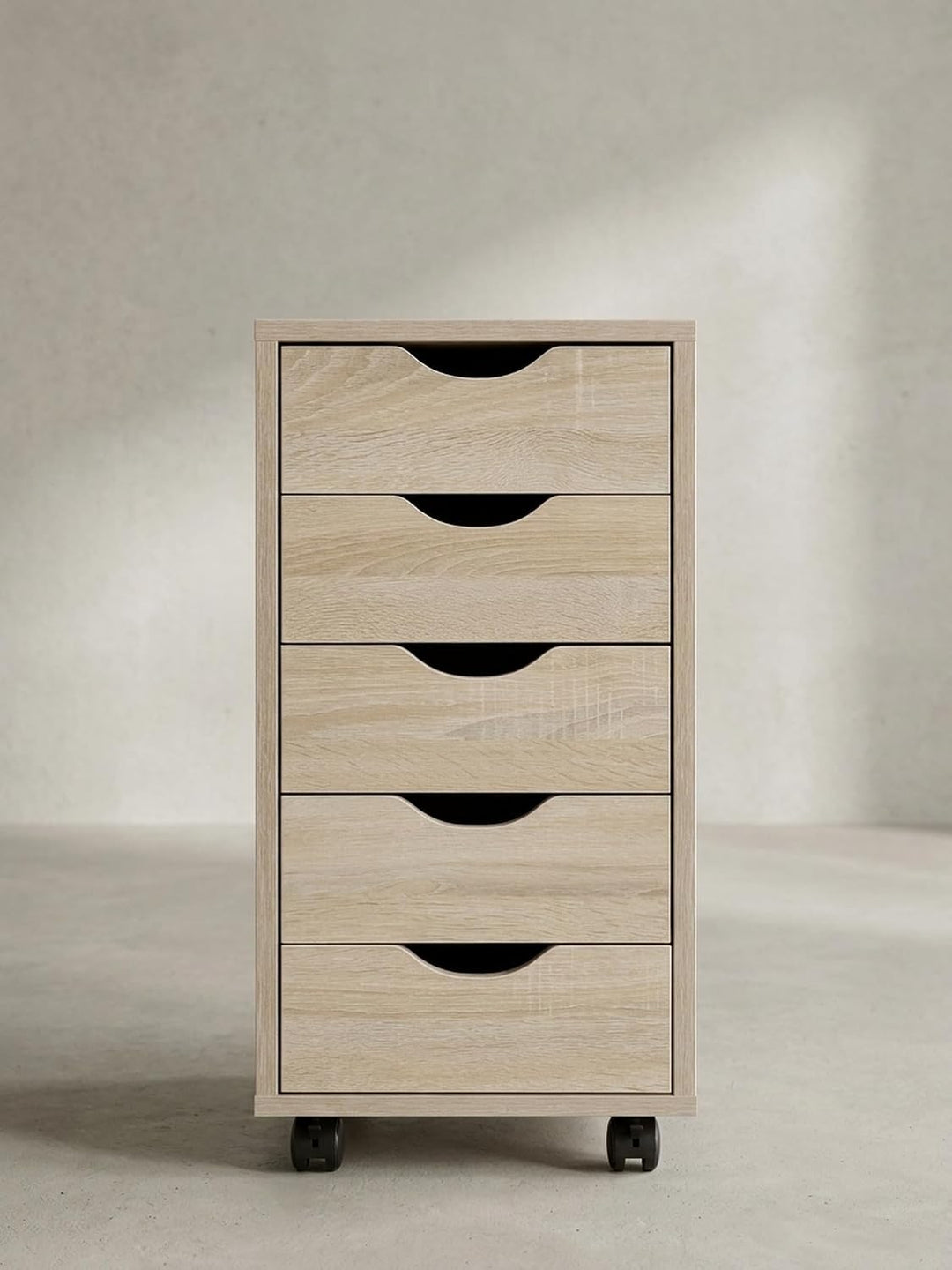 Rollcontainer 33 x 64 x 38 cm MDF-Holz 5 Schubladen Sonoma | Moderner Schubladencontainer mit Rollen