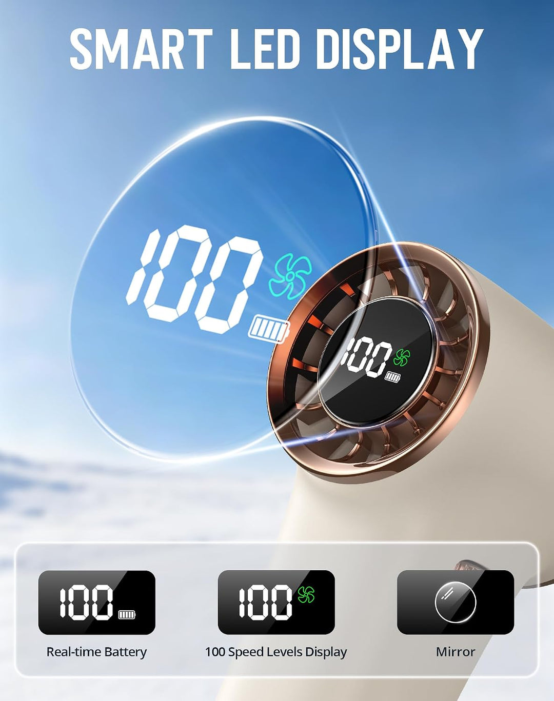 Mini Ventilator, 97g Ultra Leicht 20000RPM Portable Fan mit Bis Zu 10m/s Windgeschwindigkeit, USB-C