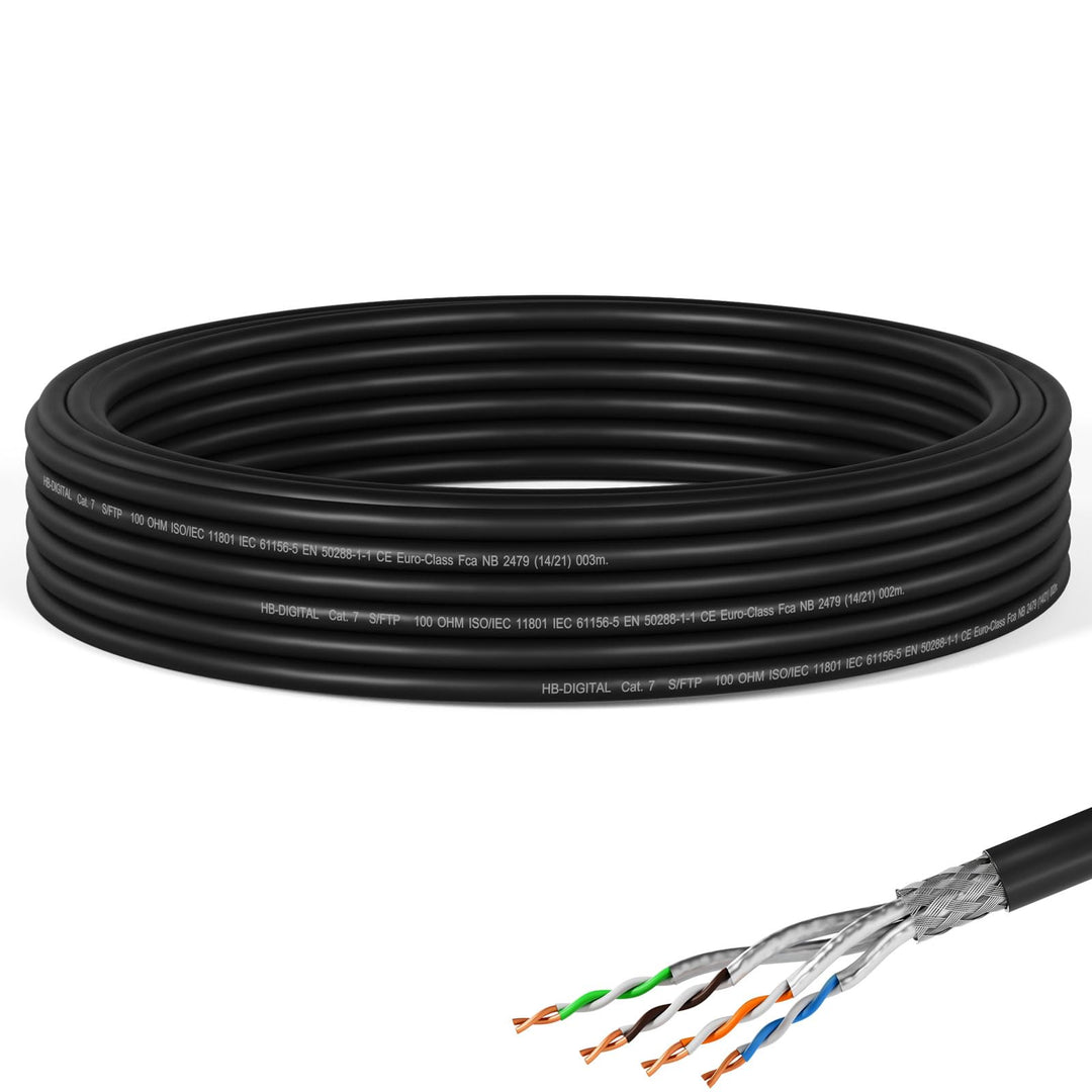 HB-DIGITAL 10m CAT 7 Netzwerkkabel Outdoor LAN Kabel Verlegekabel S/FTP AWG23 doppelt geschirmt PiMF