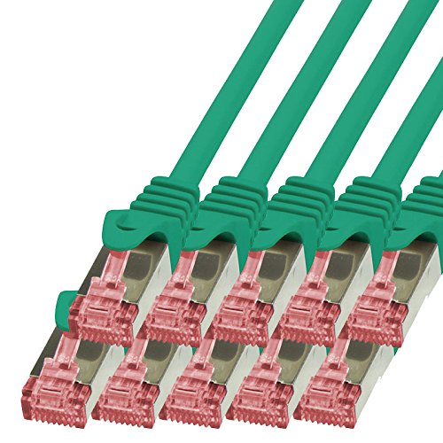 BIGtec LAN Kabel 10 Stück 5m Netzwerkkabel Ethernet Internet Patchkabel CAT.6 grün Gigabit SFTP dopp