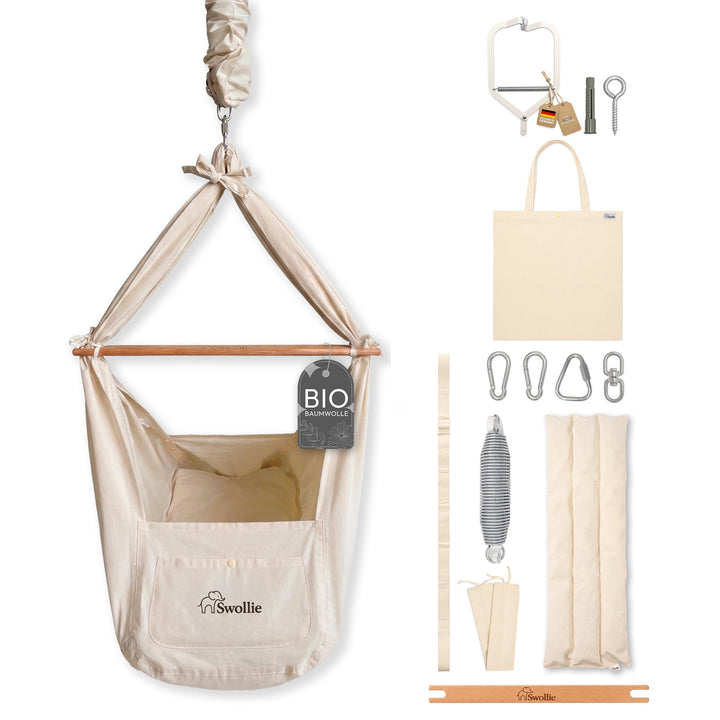 Federwiegen-Reise-Set | für Babys ab Geburt bis 15 Kg | Federwiege mit praktischer Türklammer | Bio-