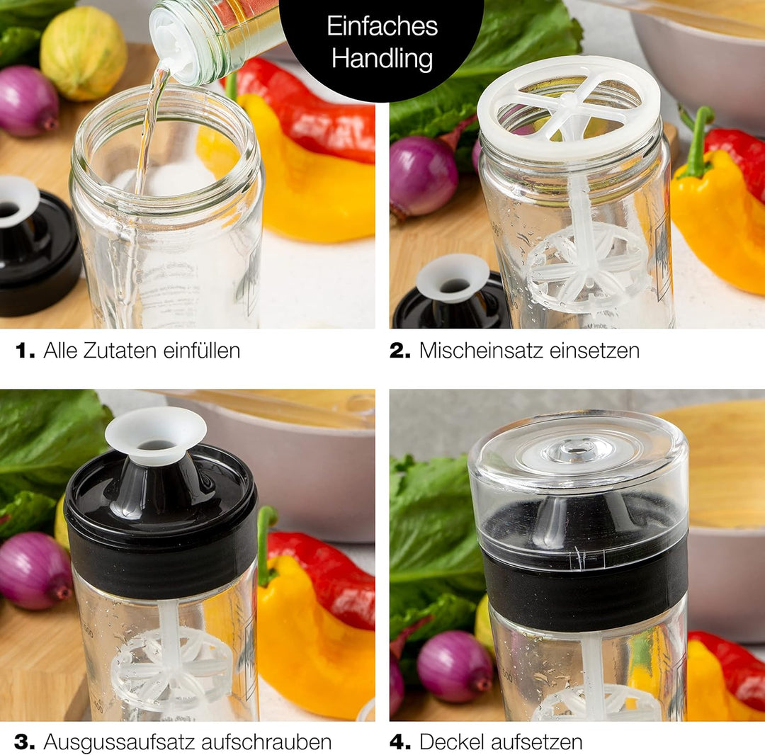 Moritz & Moritz 2-tlg. Set: Dressingshaker 500 ml + Salatbesteck – Salatdressing Shaker Glas mit Ska