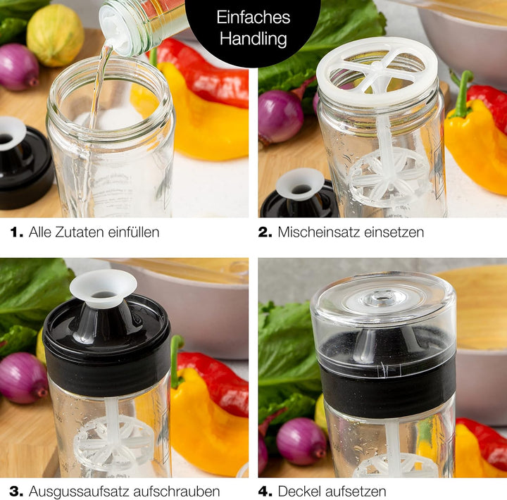 Moritz & Moritz 2-tlg. Set: Dressingshaker 500 ml + Salatbesteck – Salatdressing Shaker Glas mit Ska