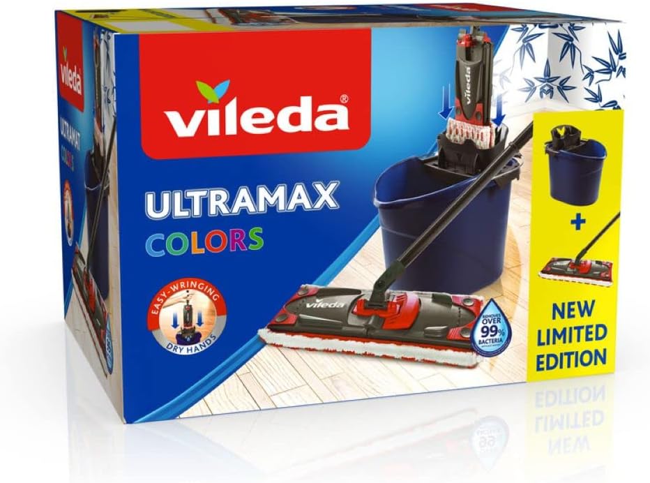 Vileda ULTRAMAX 2in1 Bodenwischer Komplett Set, Wischmopp mit Stiel, Mikrofaser-Bezug und Eimer mit