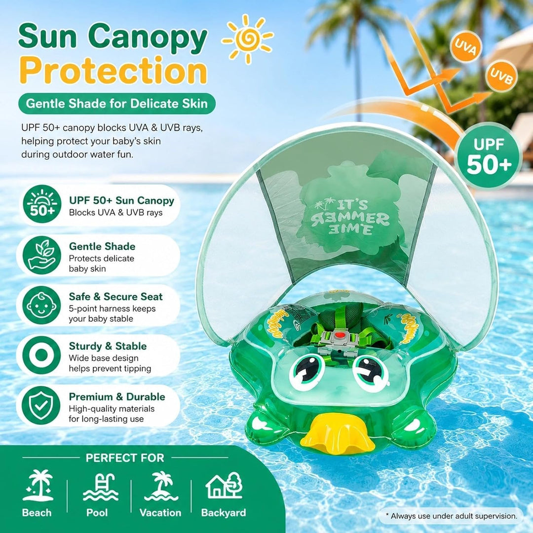 Baby Schwimmring mit Sonnendach, Schwimmring Baby ab 3 Monate, Aufblasbarer Baby Swim Float mit Sich