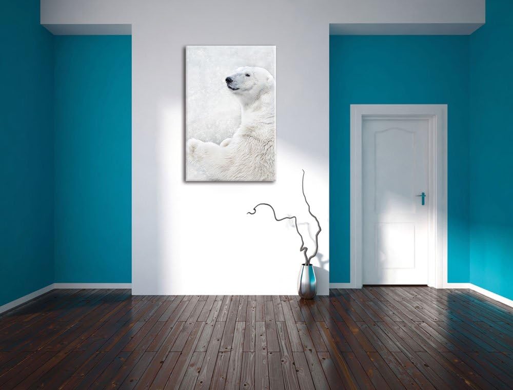 Stehender Eisbär, Format: 100x70 auf Leinwand, XXL riesige Bilder fertig gerahmt mit Keilrahmen, Kun