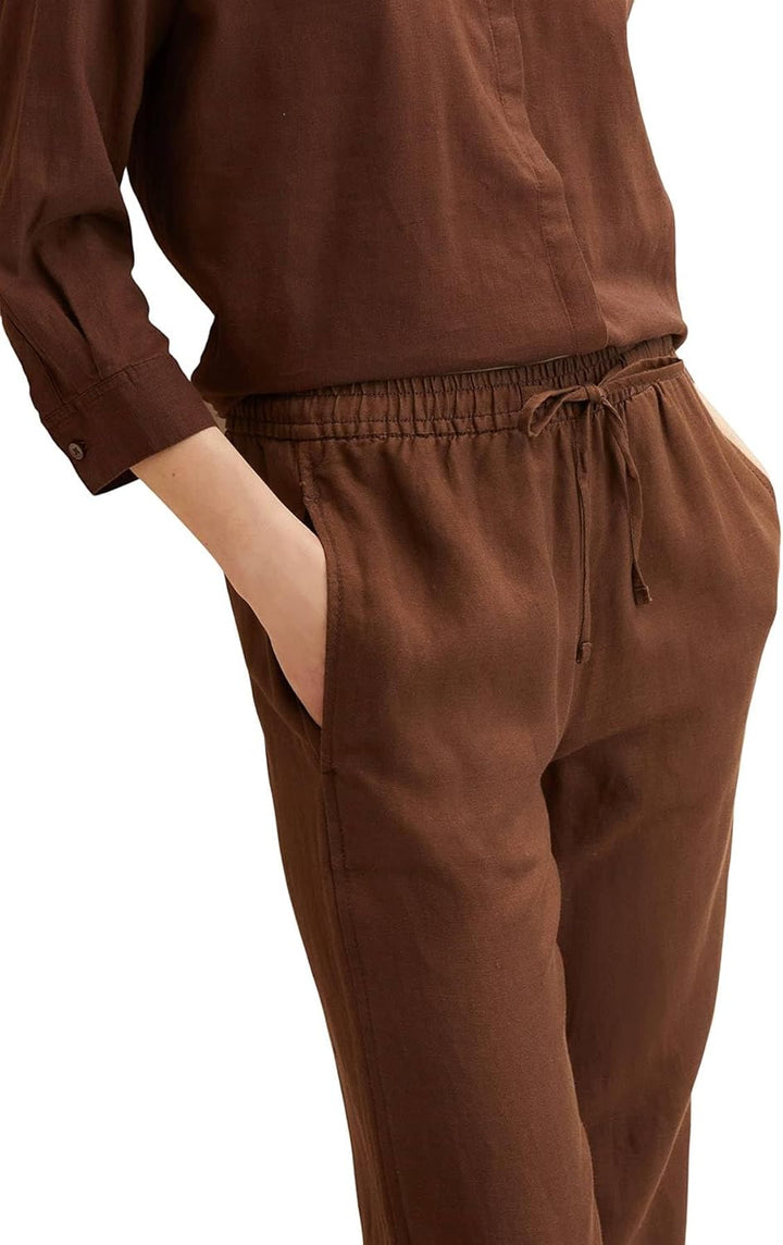 TOM TAILOR 1031289 Damen Linen Fabric Trousers 44W / 30L 29521 - Chocolate Brown, 44W / 30L 29521 -