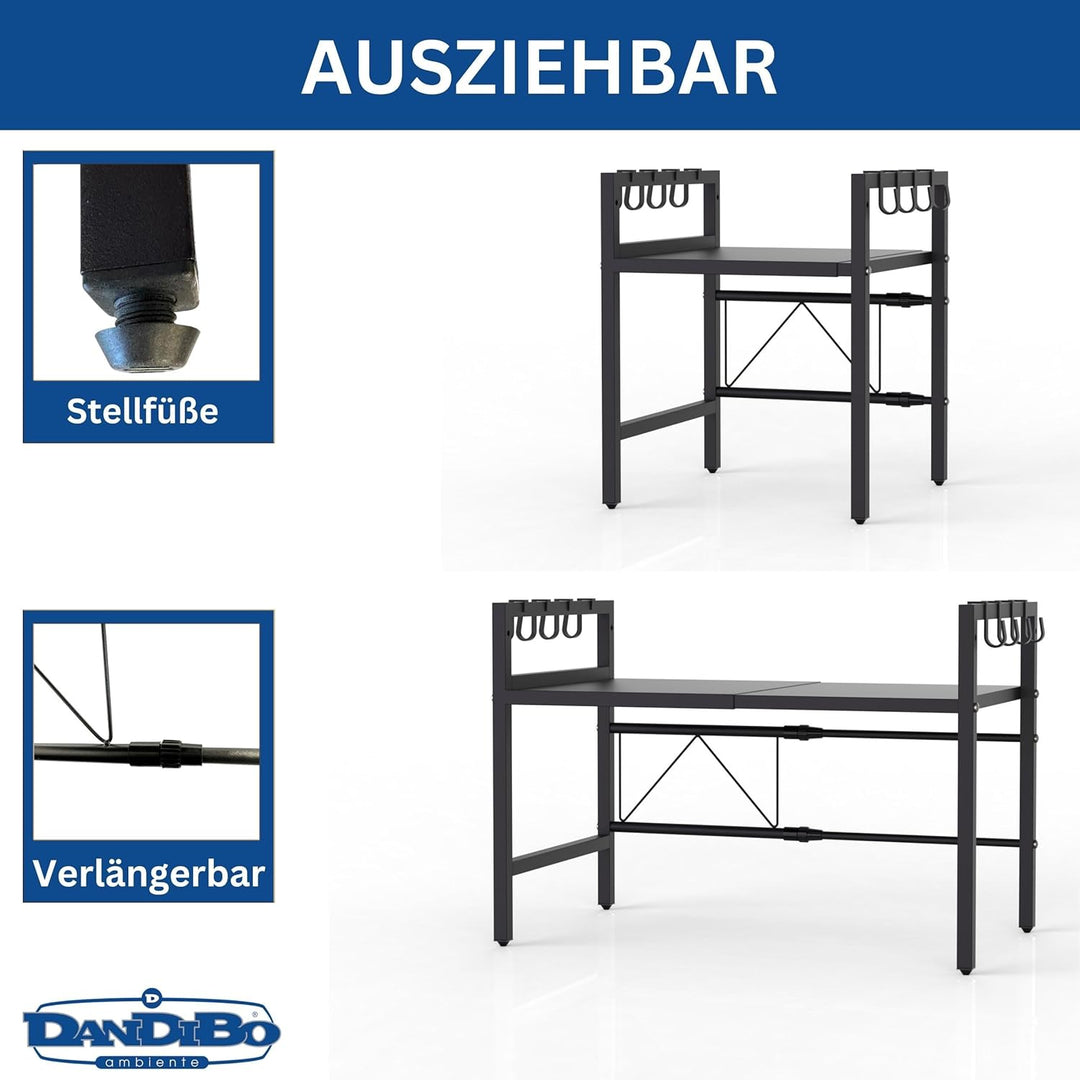 DanDiBo Verstellbares Küchenregal für Arbeitsplatte Schwarz Stehend 2 Stufig 40-64 cm Regal Küche 96