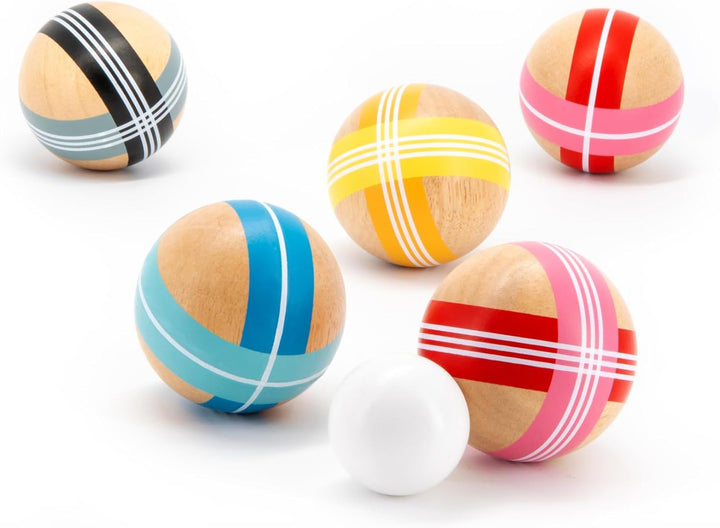 REMEMBER Boccia, Bocciakugeln: Ø 7.5 cm, Zielkugel: Ø 4.5 cm, Holz – Spiel Set für Garten, Strand &