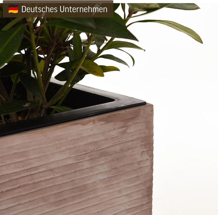 VIVANNO Pflanzkübel Blumenkübel aus Fiberglas Block 80 cm, Beige gestreift, 80x40x40 cm Beige Gestre