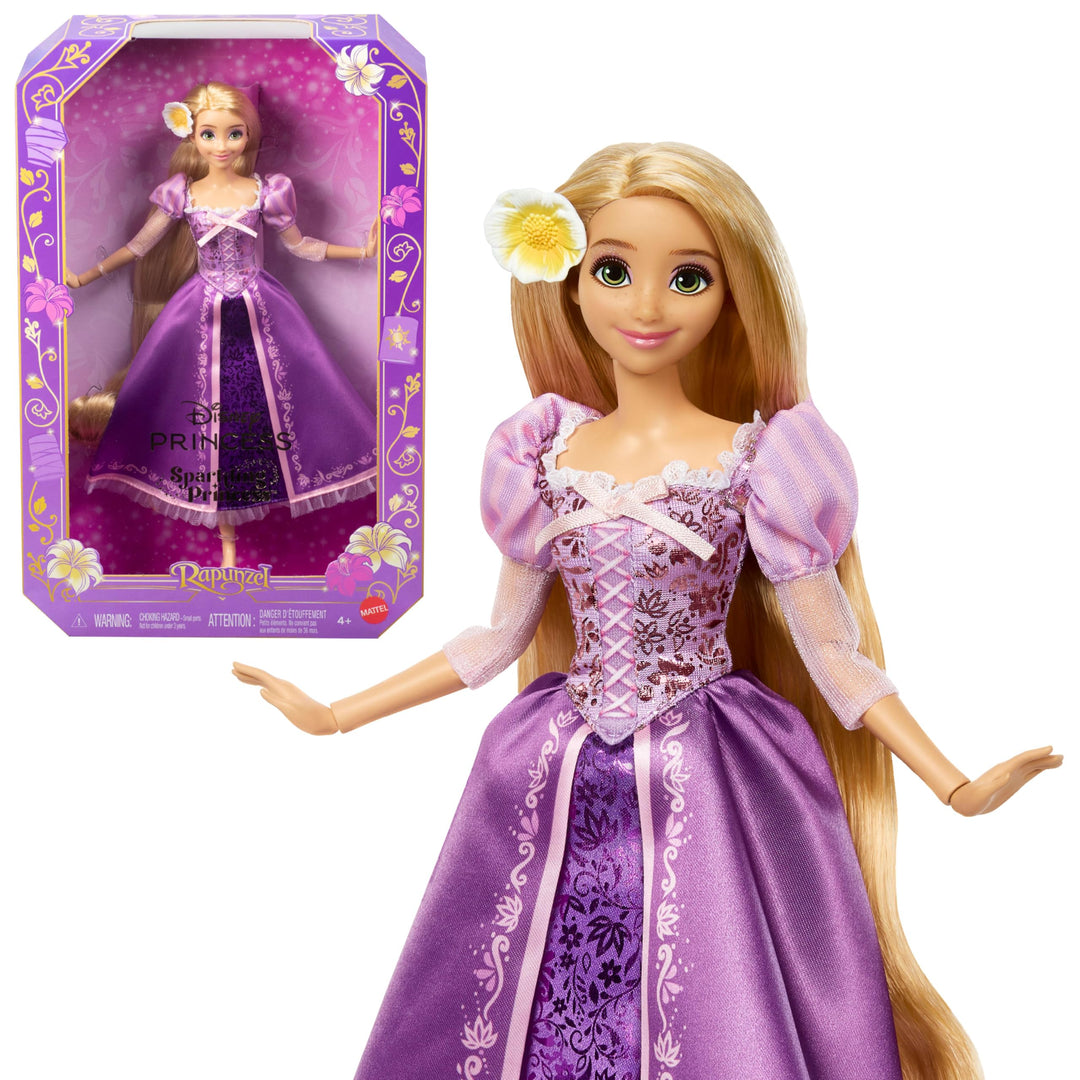 Mattel Disney Princess Rapunzel-Modepuppe aus der Glitzerprinzessinnen-Reihe mit abnehmbarem Kleid u