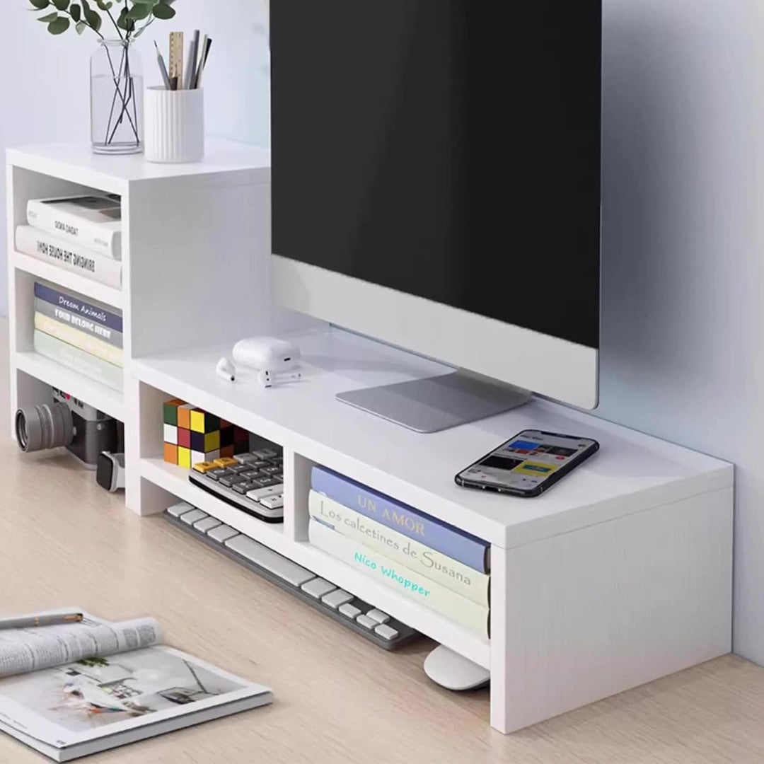 Monitorerhöhung Weiss Aus Holz Monitorständer mit 2 Ablagefächern Bildschirmerhöhung Computer Monito